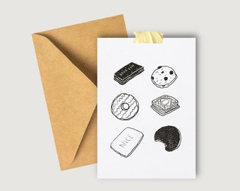 Tarjeta de ilustración de galletas británicas en blanco aliento de cumpleaños dibujado a mano pintado