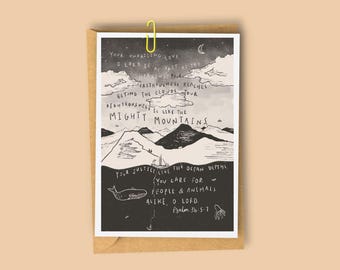 Amour sans faille des hauteurs du ciel des profondeurs des océans - Psaume 36 Illustrations originales et carte d'illustration - encouragements et cadeaux chrétiens.