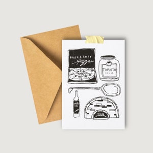 Cartão de ilustração de pizza em branco incentivo de aniversário desenhado à mão pintado
