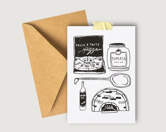 Illustration de pizza carte vierge anniversaire encouragement dessiné à la main peint