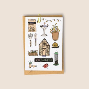 Scheda amanti giardinieri / giardino / pollice verde / Scheda di incoraggiamento per il compleanno illustrata a mano