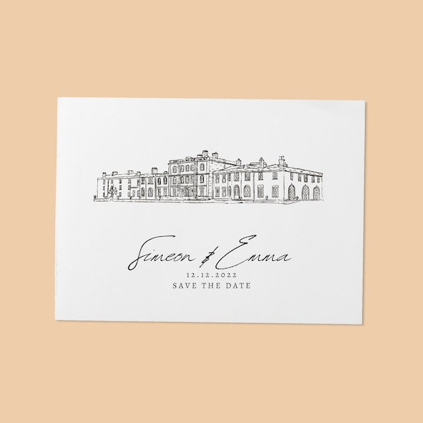 Wedding Venue custom illustration for invites, save the dates, custom stationary.