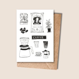 Kaffee V60 Siphon Illustration Karte blanko Geburtstag Ermutigung handgezeichnet gemalt