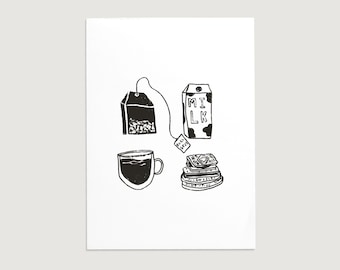 Cartel de arte de pared de té y galletas / crema de natillas / bourbon Descarga digital