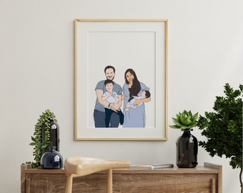 Illustration personnalisée de portrait de famille : croquis couleur à partir d'une photo (numérique ou imprimée)