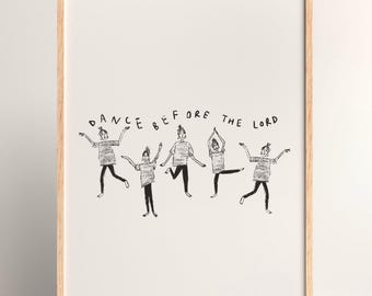 Danse devant le Seigneur | Téléchargement numérique | Art mural minimaliste de versets bibliques avec lignes noires ondulées
