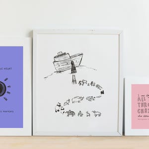 Arca de Noé / Berçário / Milagres / Versículo da Bíblia / Arte de parede / Arte cristã / Cartão reciclado / Kraft ou branco