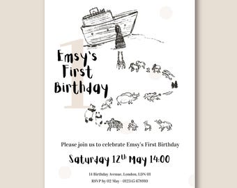 Faire-part d'anniversaire Arche de Noé - Modèle de toile modifiable