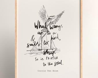 Impresión con cita de Corrie Ten Boom: Arte cristiano minimalista de aves y barcos (descarga digital)