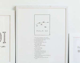 Psaume 23, illustration minimaliste en noir et blanc, affiche d'art mural Écriture téléchargement numérique