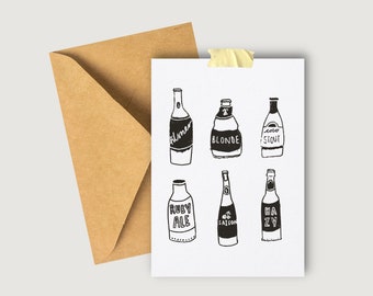 Beer bottles Birthday Card / Craft traditional / Card for him, for husband / food and drink gift