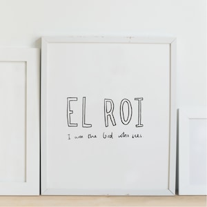 El roi / Gott, der sieht / Herr hört / Bibelvers / Wandkunst / christliche Kunst / recycelte Karte / Kraftpapier oder weiß