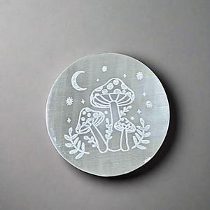 Geätzte Selenit Ladeplatte | Pilz | Lade | Reinigung | Geschenke | Kristalle