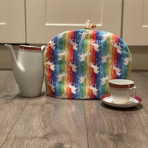 TEA COSY  Teapot Cover for a Retro Cottage  Kitchen Unicorn Rainbow