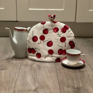 TEA COSY  Teapot Cover for a Retro Cottage  Kitchen Red Cherry
