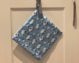 POT HOLDER Kitchen  Oven Mitt Pot Holder Blue White Sheep Lamb