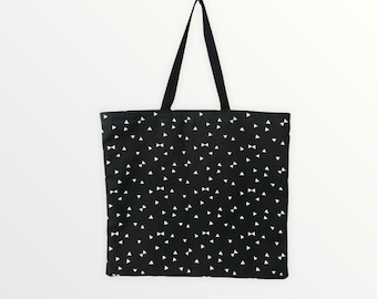 Cotton Bag - Shopping Bag - Cloth Bag Triangles Black Canvas Fabric