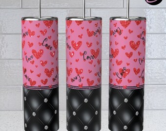 20 oz Tumbler Wrap - Black, Red, Pink Valentine's Sublimation Design - Instant Download