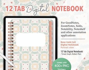 12 Tab - Sections Digital Notebook - Portrait version for GoodNotes, ZoomNotes, Notability, Xodo (school, students, academic, teacher)
