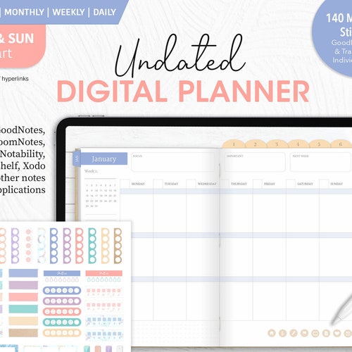 Undated Digital Planner Bundle Goodnote Agenda Templates | Etsy