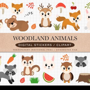 Woodland Animals Digital Stickers: Fall Autumn GoodNotes (PNG)