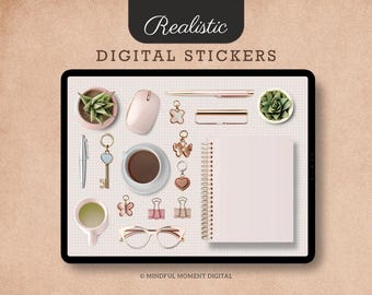 Realistic Desk Digital Stickers PNG for GoodNotes iPad Planner Journal Sticker Pack Workspace Clipart Office Aesthetic Digital Planning