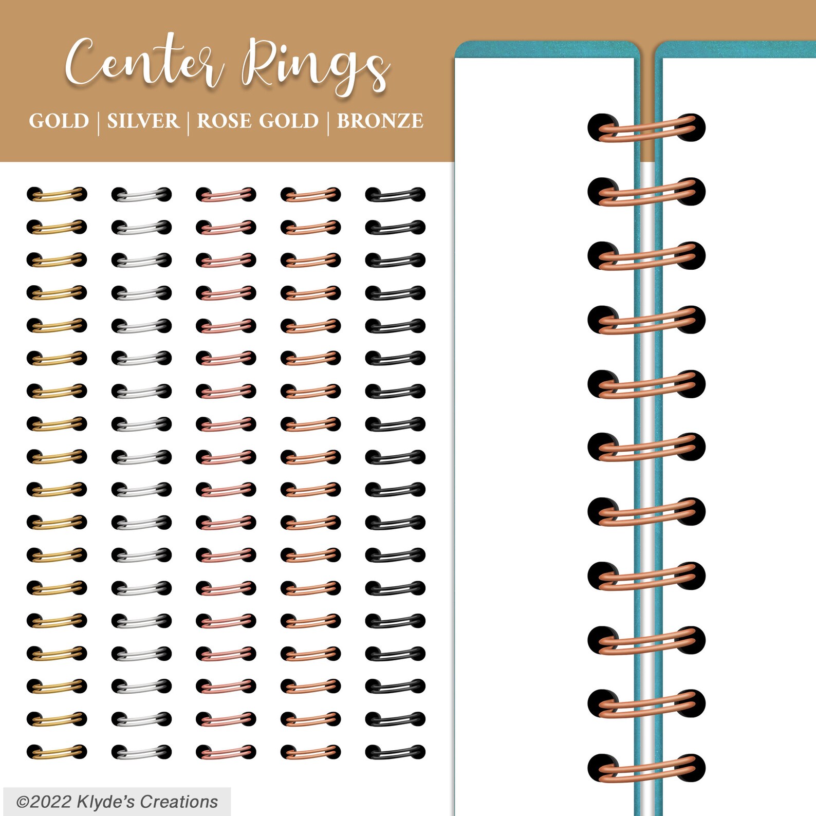 Metallic Realistic Digital Planner Coils Gold Silver Rose Etsy