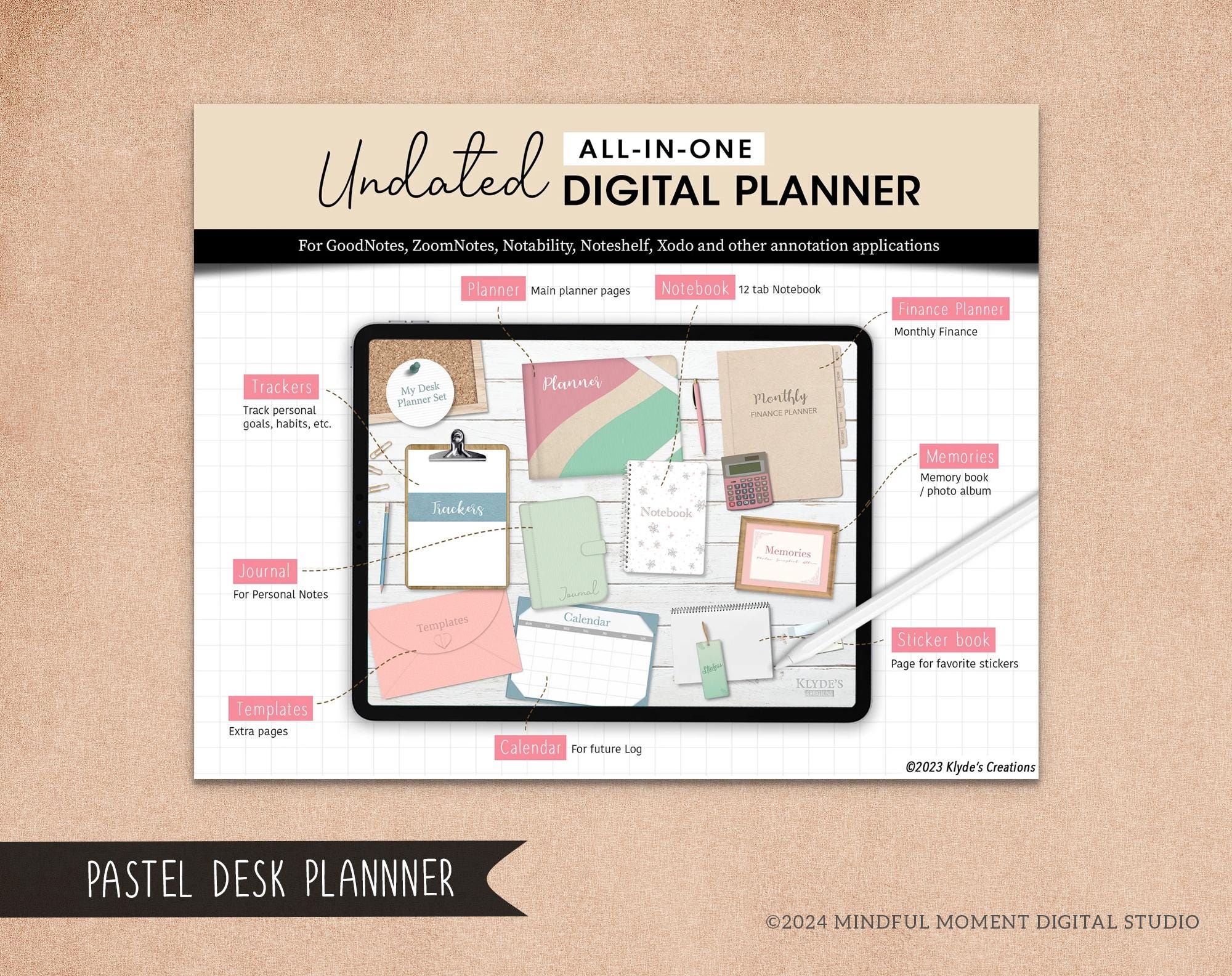 All in One Digital Planner 2026 2027 2028 & Undated, Goodnotes Planner ...