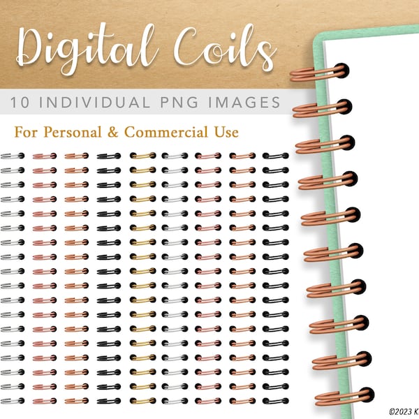 Metallic Realistic Digital Planner Coils - Gold, Silver, Rose Gold, Bronze, Black for Digital Planner, Double Binder Rings, Digital Rings