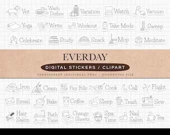 Daily Life Digital Stickers for GoodNotes iPad Planner Journal Sticker Set Everyday Digital Stickers Pack for Digital Planning Journaling