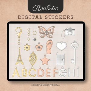 Rose Gold Digital Planner Stickers Pre-cropped PNG Charms for GoodNotes iPad Sticker Pack Metallic Gold Charms Silver Charms Sticker