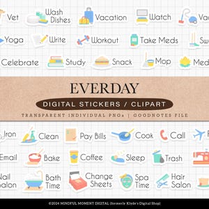 Daily Activities Digital Stickers: Colorful Planner Clipart (GoodNotes PNG)