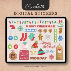 Christmas Holiday Digital Stickers for GoodNotes, ZoomNotes, Notability Pre-cropped and Individual PNG Stickers - Texturized, Scrapbook