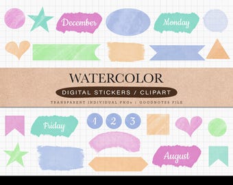 Adesivi digitali con forme ad acquerello per il pacchetto di adesivi per diario e planner per iPad GoodNotes Clipart ad acquerello arcobaleno astratto per la pianificazione digitale