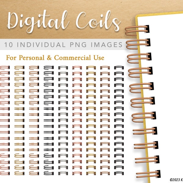 Metallic Realistic Digital Planner Coils - Gold, Silver, Rose Gold, Bronze for Digital Planner, Double Binder Ring Clipart, Digital Rings
