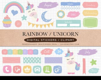Rainbow Unicorn Digital Stickers for GoodNotes iPad Planner Journal Sticker Pack Magical Rainbow Unicorn Clipart for Digital Planning