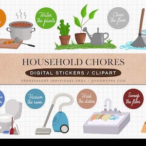 Household Chores Digital Stickers for GoodNotes iPad Planner Journal Cleaning Stickers Set Digital Planner Icons for Home Tasks Organizing