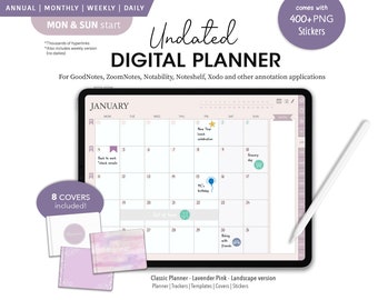 Undated Digital Planner, Digital Life Planner, GoodNotes Planner, iPad Pro Planner, Notability Planner, Digital Student Planner, Xodo