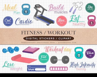 Fitness Digital Stickers for GoodNotes iPad Planner Journal Workout Stickers Set Digital Fitness Planner Stickers for Health and Wellness
