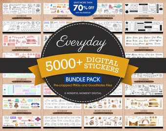 Pacchetto di adesivi digitali per tutti i giorni per GoodNotes iPad Planner Journal Sticker Set di adesivi funzionali per la vita quotidiana Kit di adesivi giornalieri