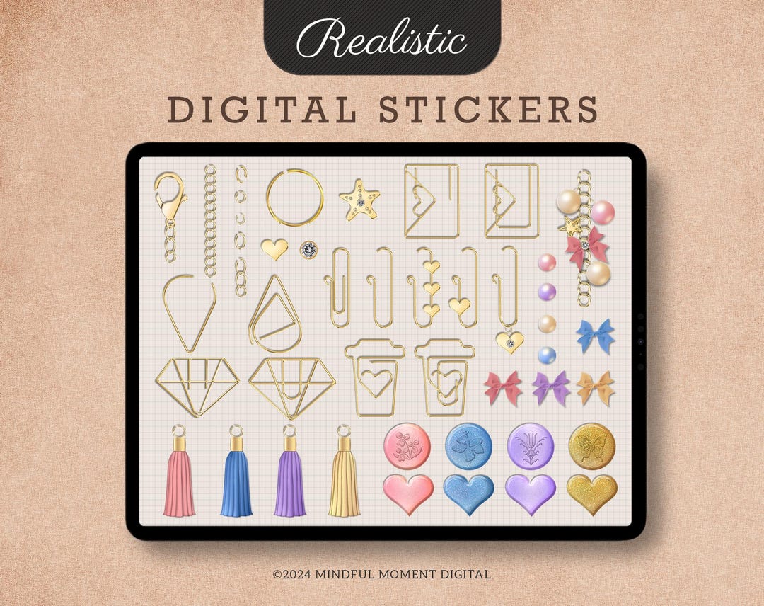 Gold Digital Planner Stickers Pre-cropped PNG Charms for Goodnotes iPad ...