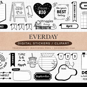 Pegatinas digitales para la vida diaria para el planificador GoodNotes de iPad. Juego de pegatinas digitales para diario y planificación digital.