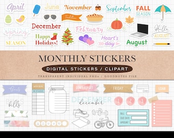 Everyday Planner Stickers Functional Icons and Words for GoodNotes iPad Digital Planner Sticker Set Seasonal Monthly Holiday Sticker Bundle