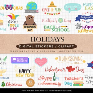 Holiday Digital Stickers: GoodNotes Planner Stickers (PNG)