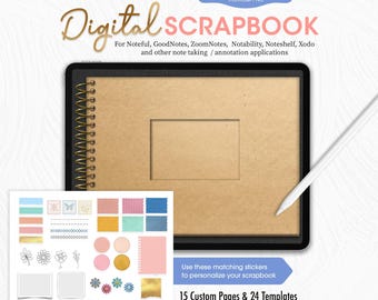 Plantilla de álbum de recortes digital, libro de recuerdos para GoodNotes, álbum de fotos digital, diario de scrapbooking, descarga instantánea, plantilla de diario digital