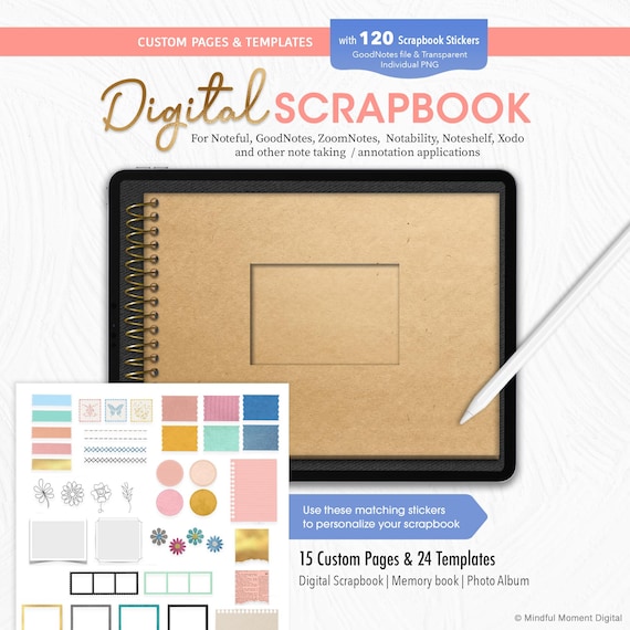Digital Scrapbook Template, Memory Book for GoodNotes, Digital Photo Album, Scrapbooking Journal, Instant Download, Digital Journal Template
