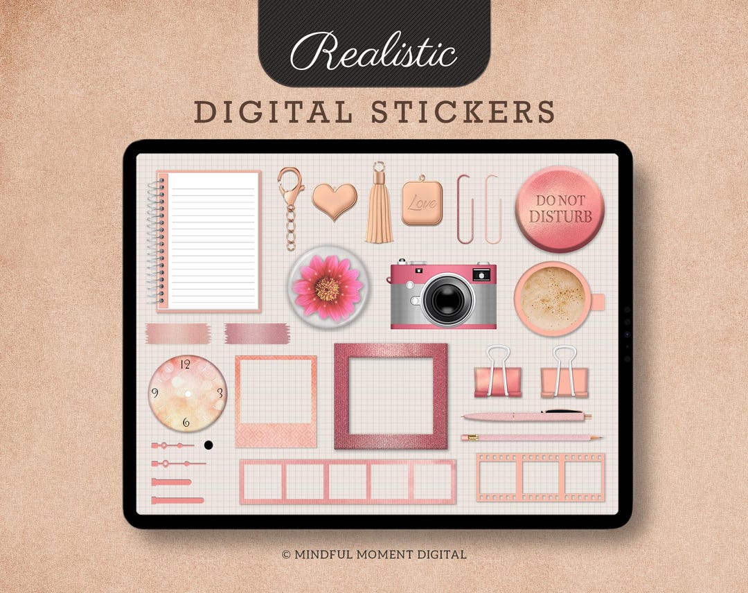 Pink Mood Board Digital Stickers PNG Clipart for Goodnotes iPad Planner ...