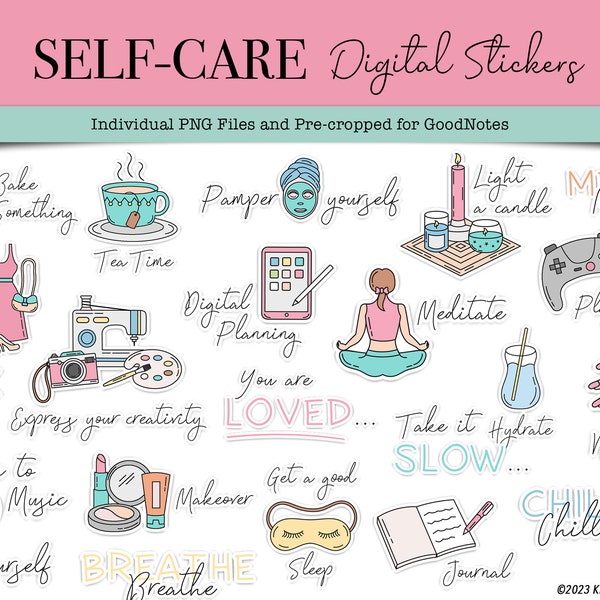 Self Care Digital Stickers, Daily Routine Stickers, Mental Health Stickers, GoodNotes Affirmation Stickers, Digital Health Stickers