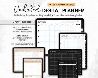 Dark Mode Undated Digital Planner: GoodNotes, Notability (PDF)