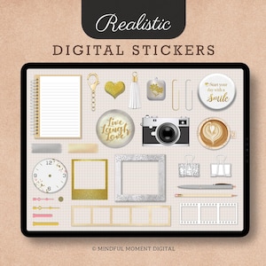 Realistische digitale stickers voor GoodNotes | Esthetische plannerstickers | PNG-plakboekwidgets | Accessoires digitale planner | Tijdschriftdecoratie